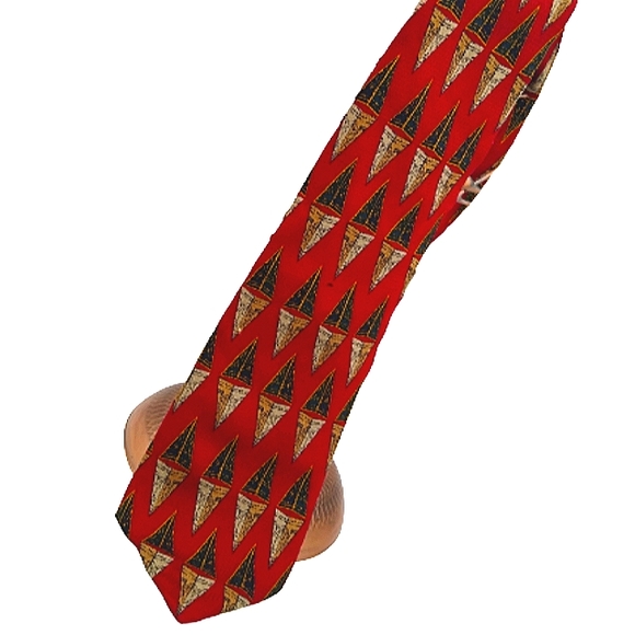 Vibrant Farah 100% Silk Red Geometric Pattern Foulard Necktie Men's Tie - Picture 11 of 11